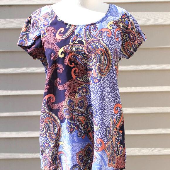 Japna Paisley Boho Short Sleeve Blouse Size Medium - Picture 1 of 8